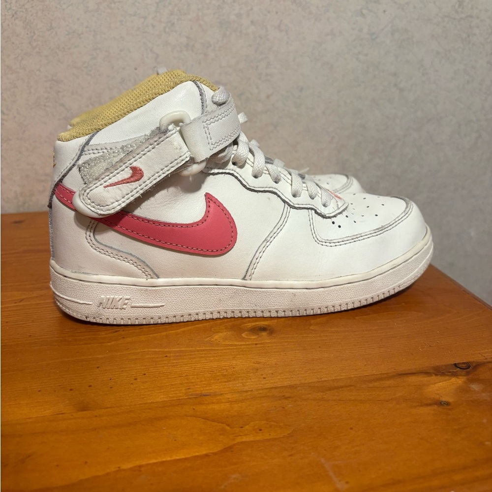 Nike Air Force 1 High Top White and Pink Kids' Girls 3Y Sneakers